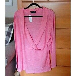 NWT Lane Bryant Womens 18/20 Pink Knit Pullover Long Sleeve Faux Wrap Sweater